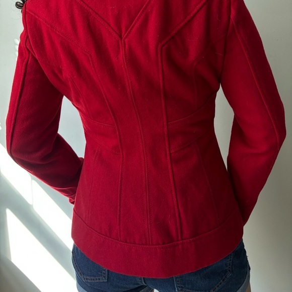 Vintage Y2K GUESS Preppy Pea Coat Women's Cherry Red Wool Jacket - Size Small - Picture 5 of 14